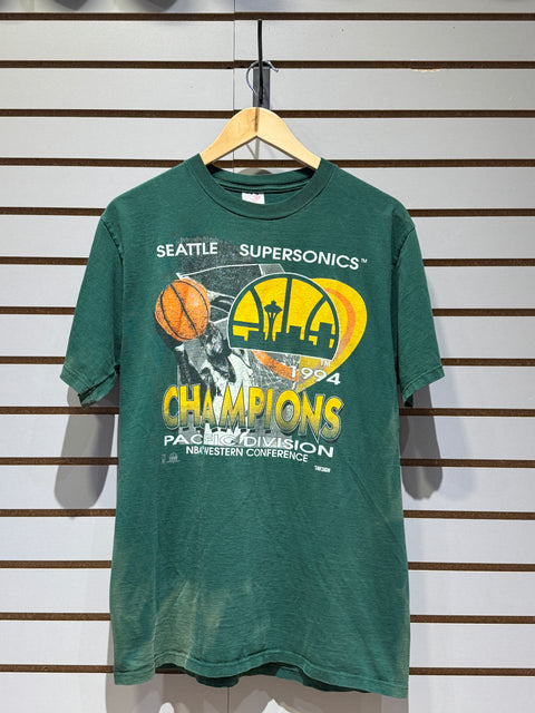 Vintage Jerzees Seattle Supersonics 1994 Pacific Division Champaions Tee Sz L
