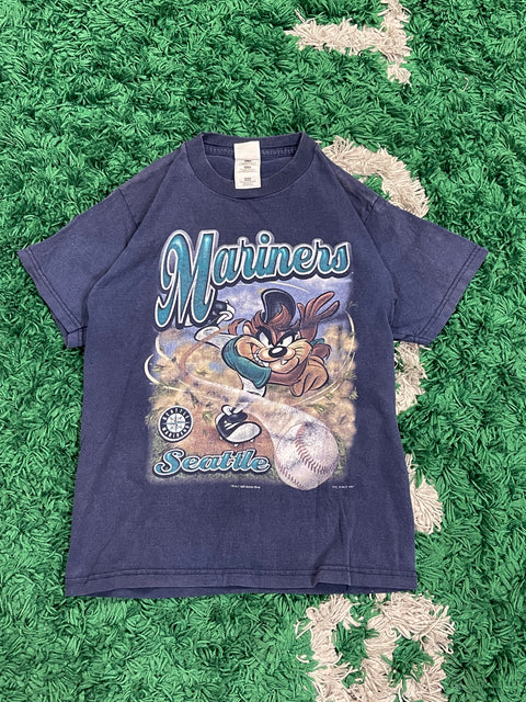 1997 Vintage Kids Mariners Looney Tunes Tasmanian Devil Pitching Shirt