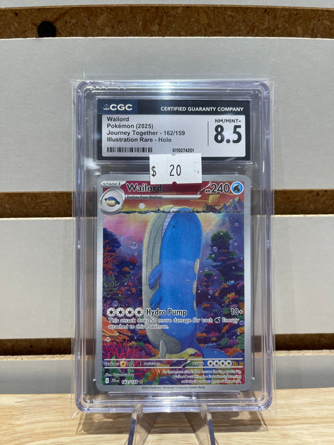 Wailord Pokémon (2025) Journey Together - 162/159 Illustration Rare - Holo CGC NMNT 8.5