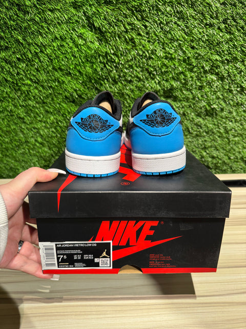 Jordan 1 Retro Low OG Black Dark Powder Blue Sz 7.5M