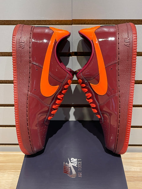 Nike Air Force 1 Low Patent Leather Dark Team Red Safety Orange Sz 10M