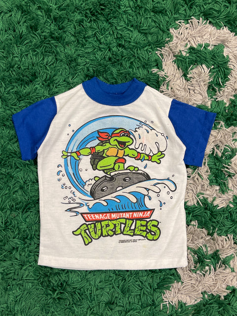 Vintage 1990 Kids Turtles Ninja Raphael Teenage Mutant Hero Surfing Kids T Shirt