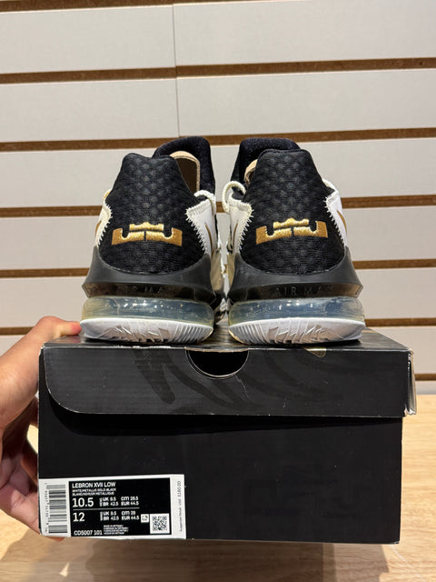 Nike LeBron 17 Low White Metallic Gold Sz 10.5