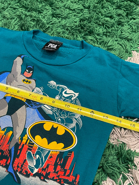 Vintage Kids Batman 1993 Gotham City Joker Graphic Teal Crewneck