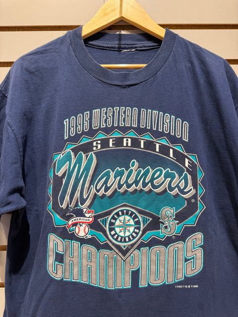 Vintage 1995 Logo 7 Seattle Mariners Division Champions Baseball T Shirt Sz XL