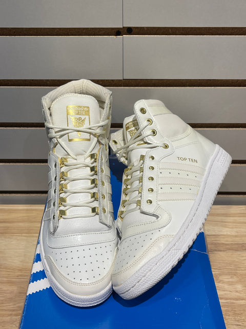Adidas Top Ten Hi - Patent Leather White & Gold Art Sz 9.5
