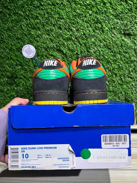 Nike SB Dunk Low Green Spark Hoop Orange Sz 10