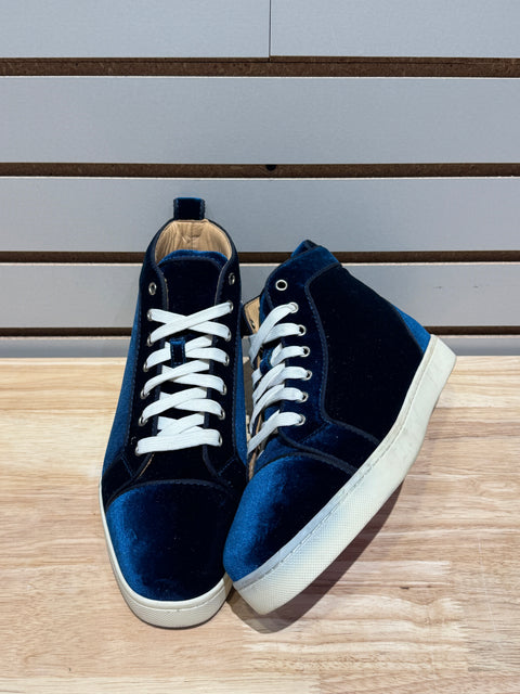 Christian Louboutin Louis Orlato Flat Velvet Blue Sz 8