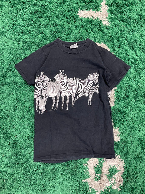 Vintage Harlequin Wrap Around Zebra Graphic Black Womens T-Shirt