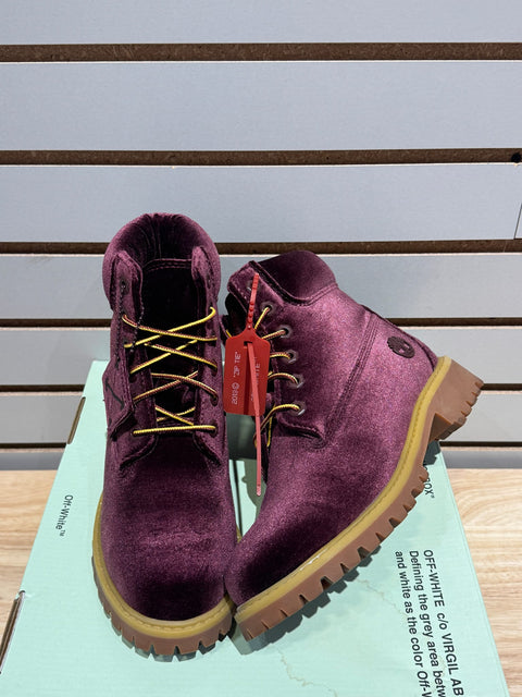 Timberland 6" Boot Off-White Velvet Wine (Women's) Sz 6M/7.5W