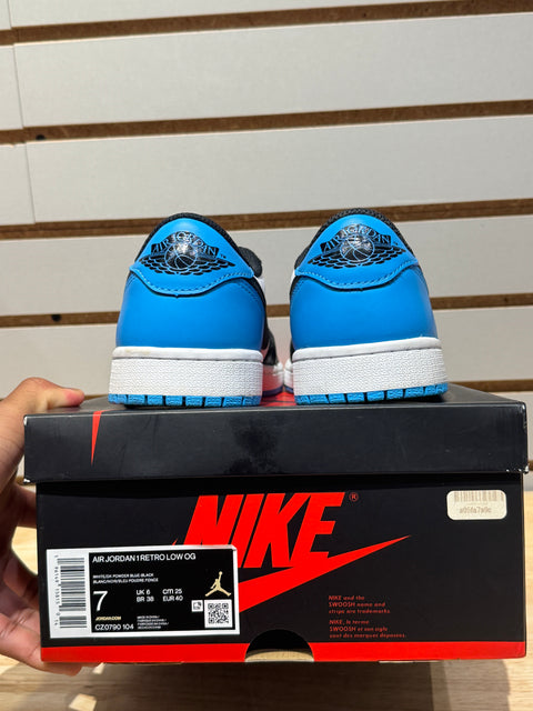 Jordan 1 Retro Low OG Black Dark Powder Blue Sz 7M
