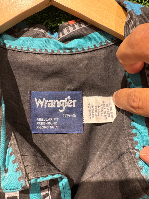 VTG Wrangler 80s Aztec Cowboy Western Button Up Sz XXL