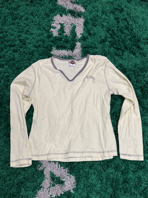 Harley Davidson Women's Cream Script Logo L/S Sz L