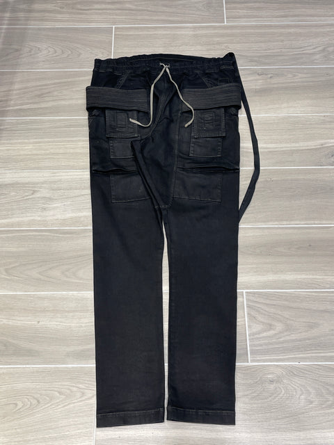 Rick Owens DRKSHDW Black Waxed Cargo Pants