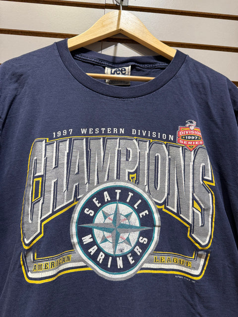 Vintage 1997 Nutmeg Lee Seattle Mariners Baseball Division Champions T Shirt Sz L
