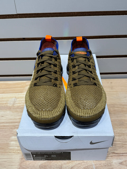 Nike Air VaporMax Flyknit 2 Golden Beige Racer Blue Sz 7