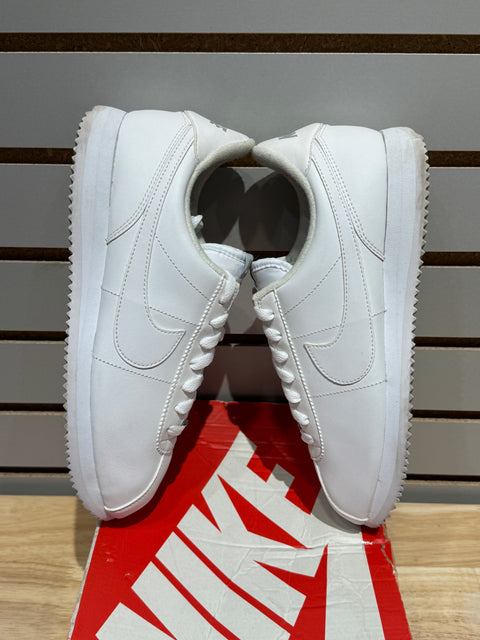 Nike Cortez Basic Leather White White-Wolf Grey-Mtllc Silver Sz 8.5