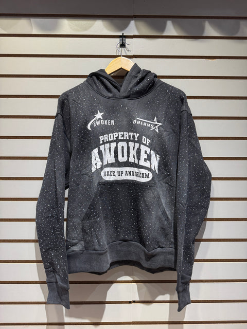 Awoken Dreams Black Bedazzled Pull Over Hoodie Sz L