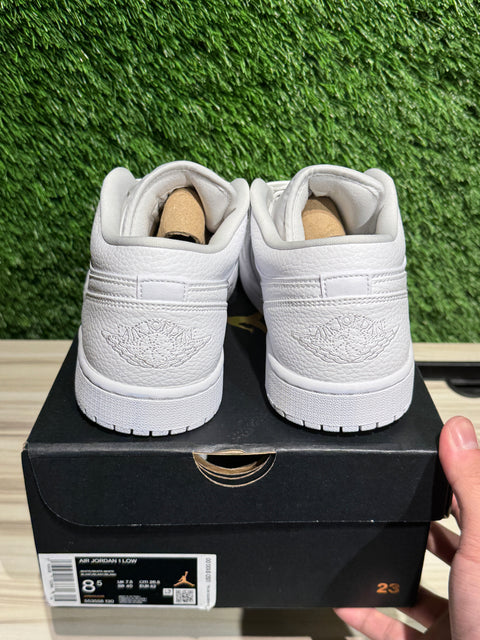 Jordan 1 Low Triple White Tumbled Leather Sz 8.5