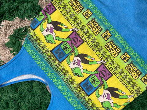 Vintage Kids 90s Iguana Don Blue Tank Top Cartoon Iguana Graphic