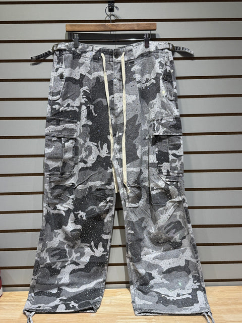 Vale Forever Winter Crystal Denim Camo Cargo Pants Sz 34