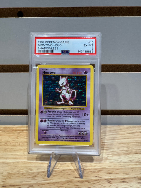 1999 POKEMON GAME MEWTWO-HOLO SHADOWLESS PSA 6
