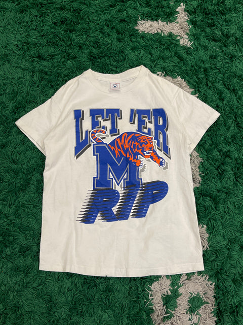 Vintage Kids MSU LET'ER RIP Tiger Graphic Print White T-Shirt