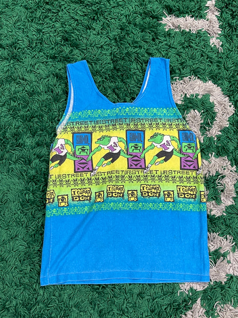 Vintage Kids 90s Iguana Don Blue Tank Top Cartoon Iguana Graphic