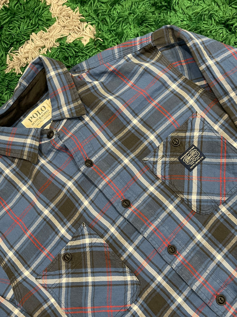 Denim & Supply Ralph Lauren Western Cat Eye Button Shirt Blue Plaid Rodeo