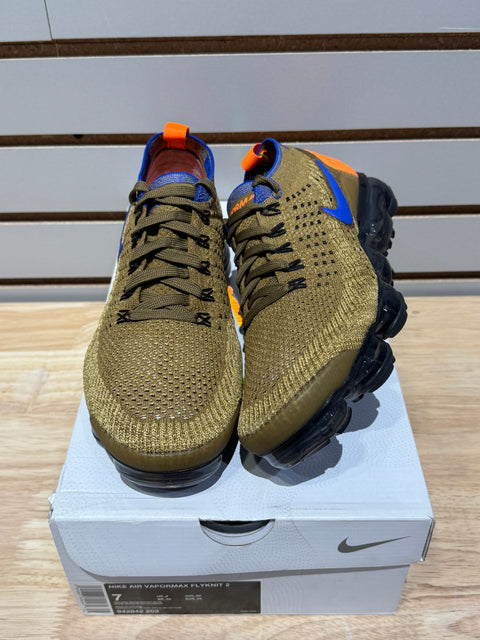 Nike Air VaporMax Flyknit 2 Golden Beige Racer Blue Sz 7
