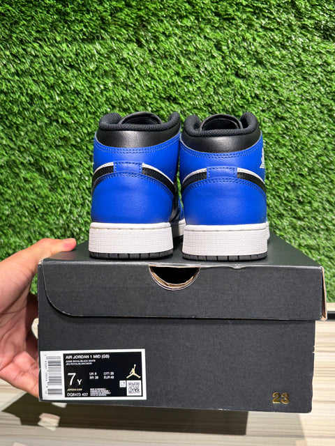 Jordan 1 Mid Game Royal White Black (GS) Sz 7Y