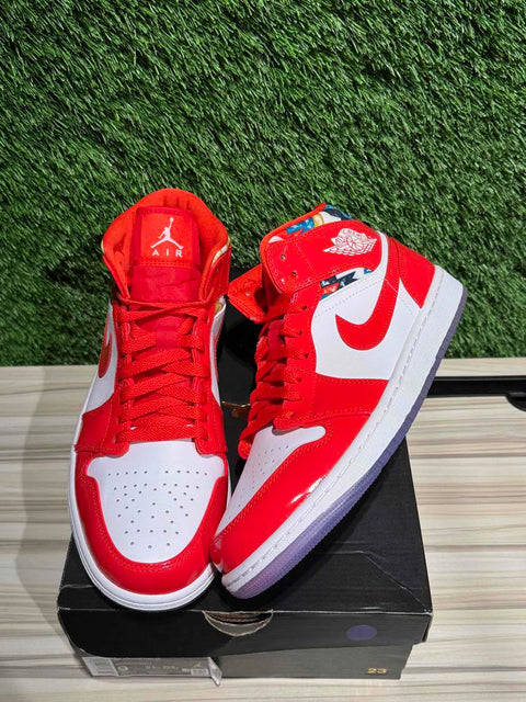 Jordan 1 Mid Barcelona Sweater Red Patent Sz 9M