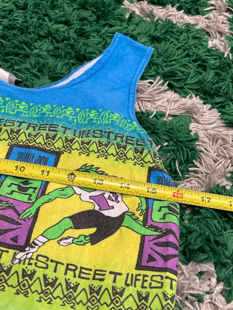 Vintage Kids 90s Iguana Don Blue Tank Top Cartoon Iguana Graphic