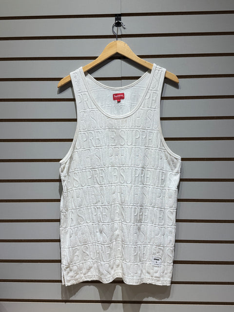 SUPREME S/S '17 Logo Stripe Terry Tank Top White Sz L