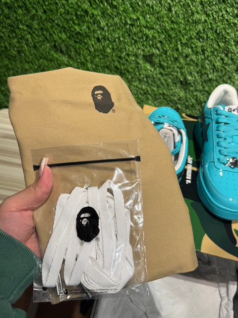 A Bathing Ape Bape Sta #1 Turquoise Blue Black Patent Leather Sz 7M