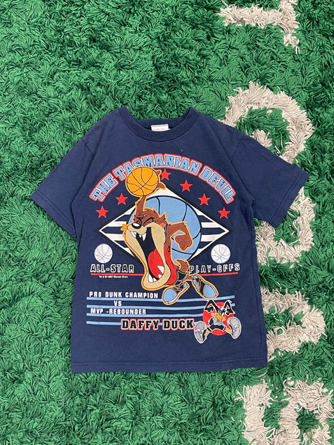 Vintage 1997 Looney Tunes Tasmanian Kids Devil and Daffy Duck Playoff T-Shirt