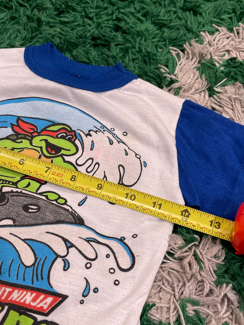 Vintage 1990 Kids Turtles Ninja Raphael Teenage Mutant Hero Surfing Kids T Shirt