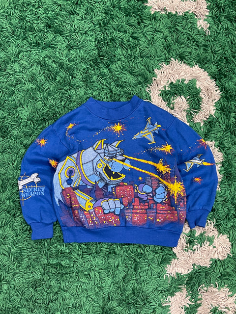 Zabaione Kids Vintage Kid Blue Crewneck AOP Dogzilla City