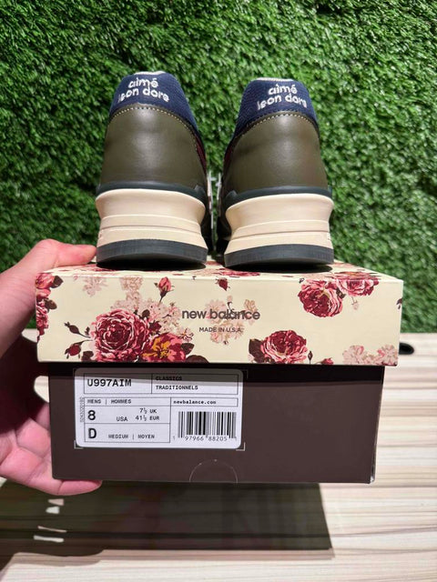 New Balance 997 MiUSA Aimé Leon Dore Dark Moss Angora Sz 8..