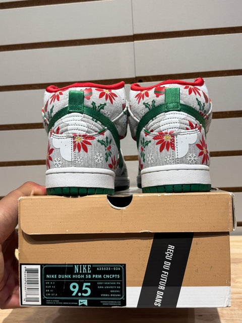 Nike SB Dunk High Concepts Ugly Christmas Sweater Grey Sz 9.5