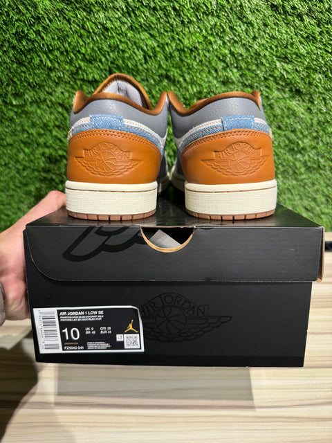 Jordan 1 Low SE Phantom Repaired Denim Swoosh Sz 10