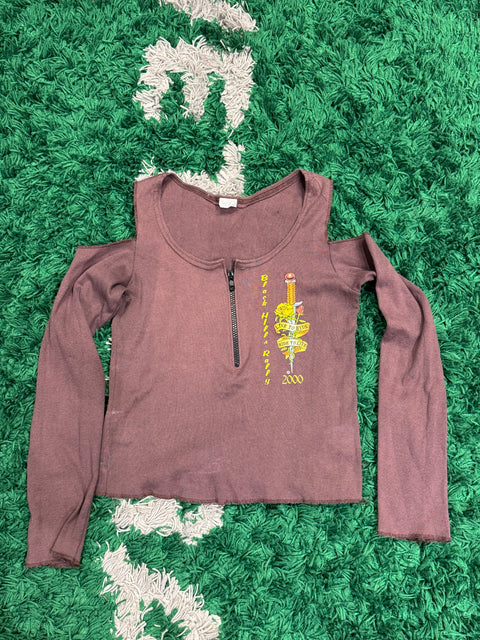 2000s Women's Ed Hardy Cold-Shoulder Zip Top Sz S