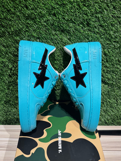 A Bathing Ape Bape Sta #1 Turquoise Blue Black Patent Leather Sz 7M