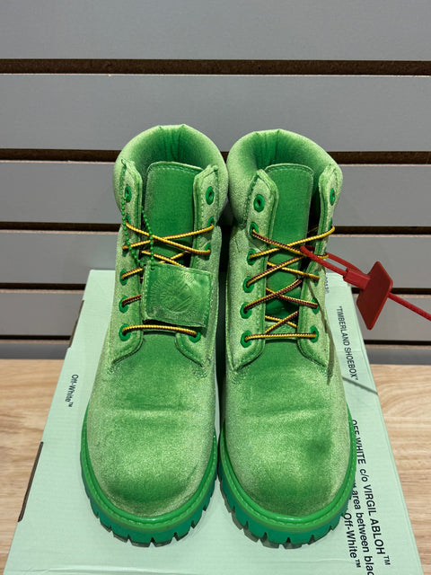 Timberland 6" Boot Off White Green Velvet Sz 5.5M/7W