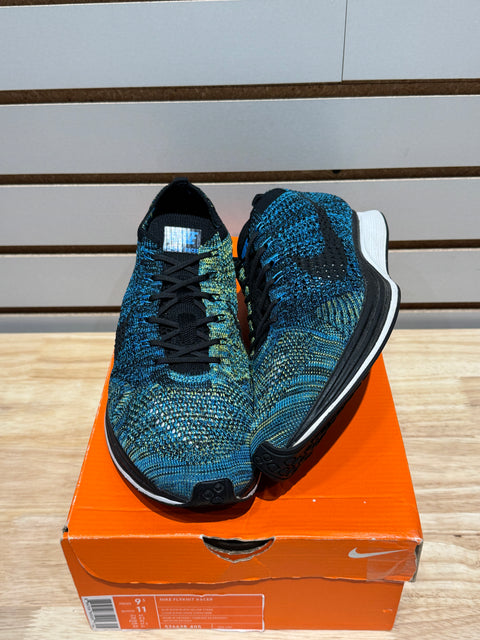 Nike Flyknit Racer Blue Glow Yellow Strike Sz 9.5
