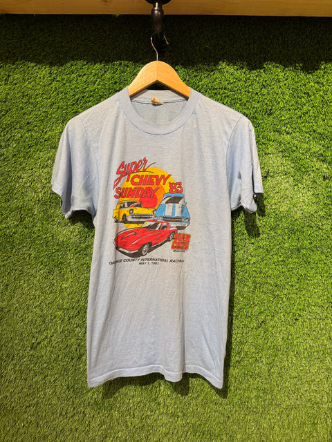 Vtg Muscle Car 80s True Thin USA Super Chevy Sunday Tee Sz L