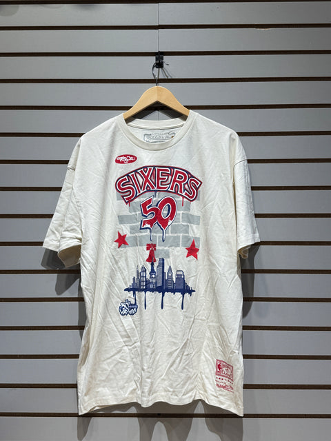 Cream Philadelphia 76ers M&N x Tats Cru City T-Shirt Sz XL