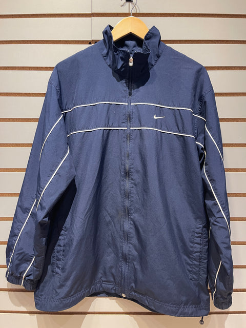 Vintage Nike Y2K Navy Blue Windbreaker Grey Bar Tag Sz L