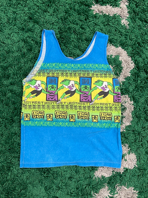 Vintage Kids 90s Iguana Don Blue Tank Top Cartoon Iguana Graphic