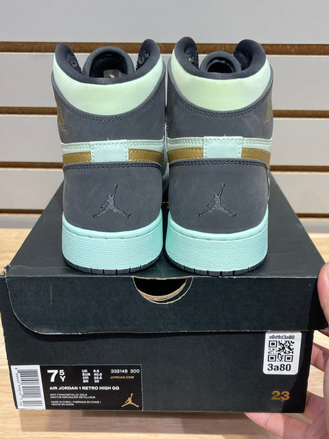 Jordan 1 Retro High Mint Foam Anthracite Metallic Gold (GS) Sz 7.5Y